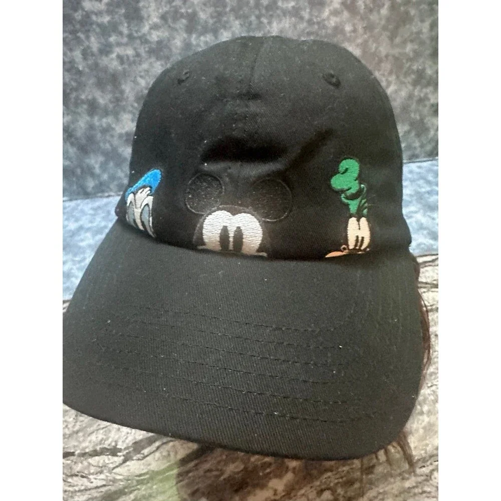 Disney Black Baseball Hat with Embroidered Mickey, Donald & Pluto Faces